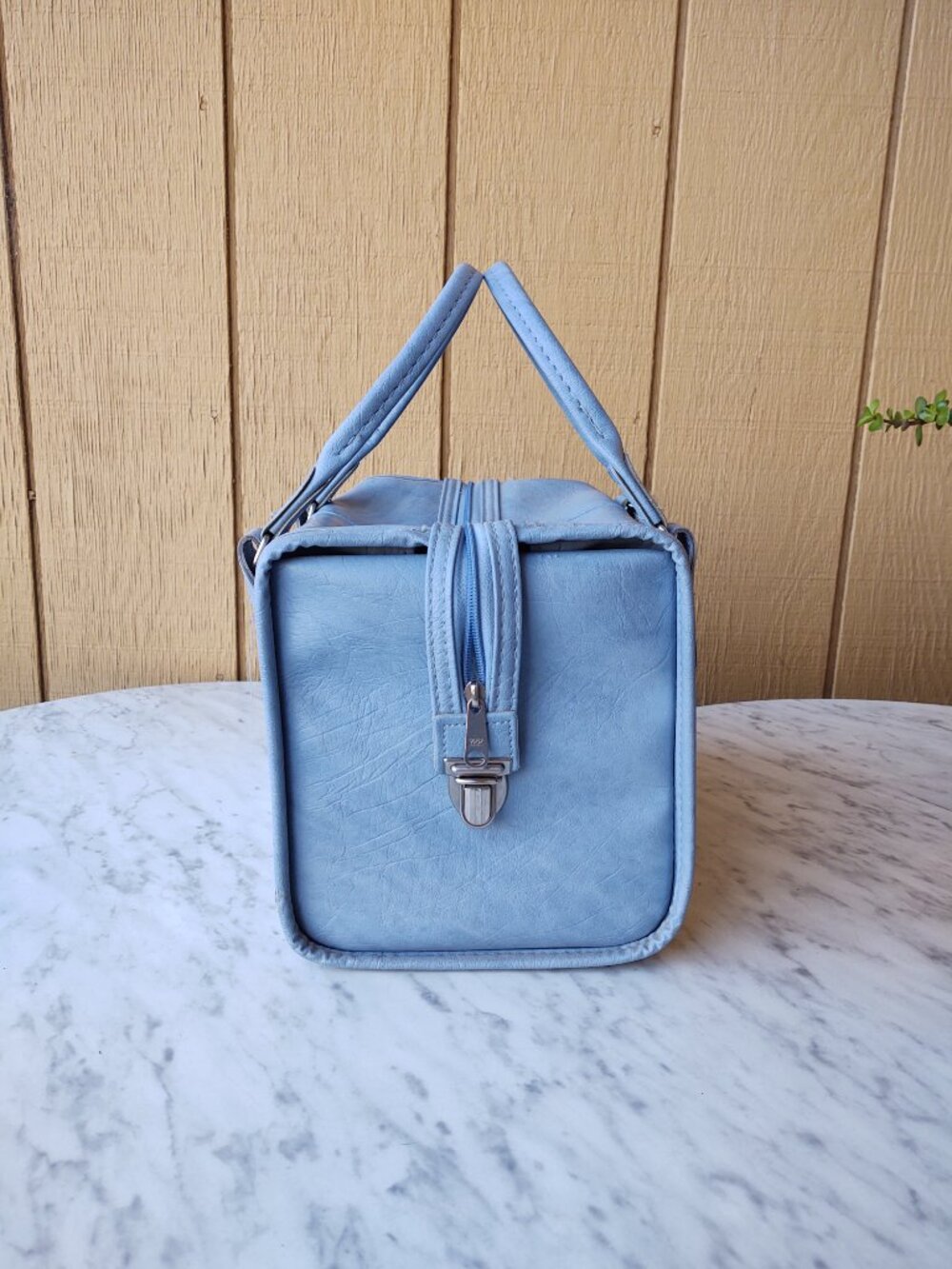 SAMSONITE BOSTON BAG POWDER BLUE FOOTED CARRY ON MAKE UP CASE LEATHER LIKE - Picture 3 of 16